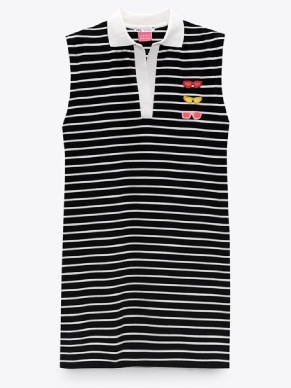 Zara Natasha Pascal Black & White Striped Collar Dress with Sunglasses Patches